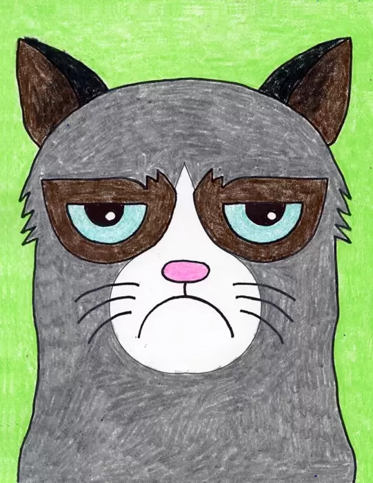 Easy How to Draw Grumpy Cat Tutorial and Grumpy Cat Coloring Page