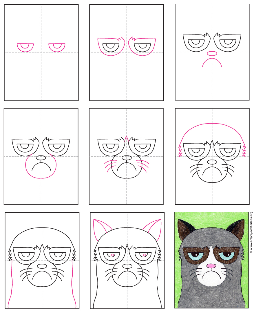 Easy How to Draw Grumpy Cat Tutorial, Grumpy Cat Coloring Page