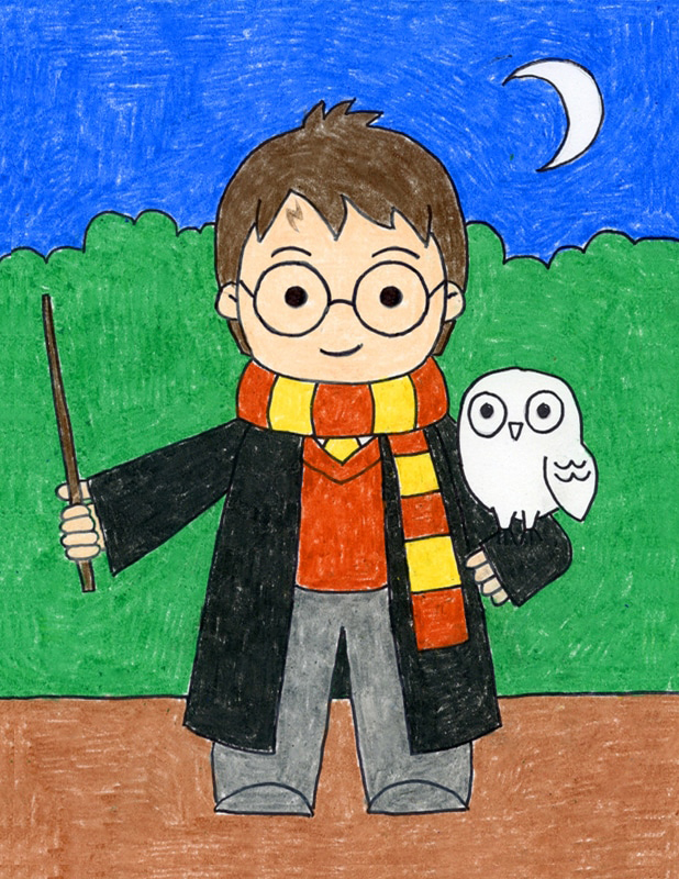 Easy How to Draw Harry Potter Tutorial and Harry Potter Coloring Page