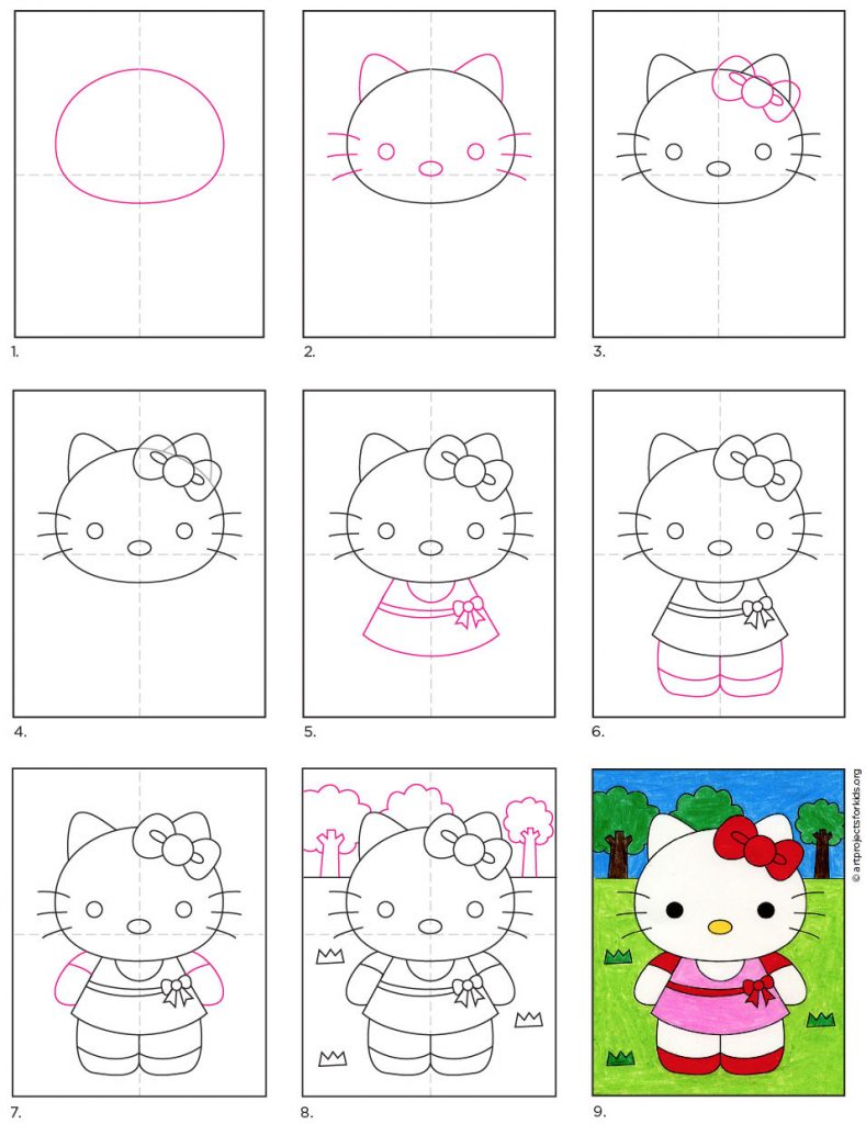 Нарисовать hello Kitty поэтапно