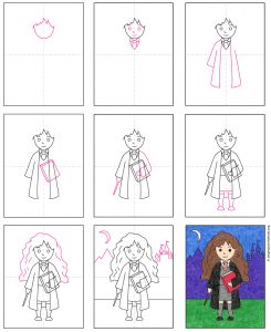 Easy How to Draw Hermione Tutorial and Hermione Coloring Page