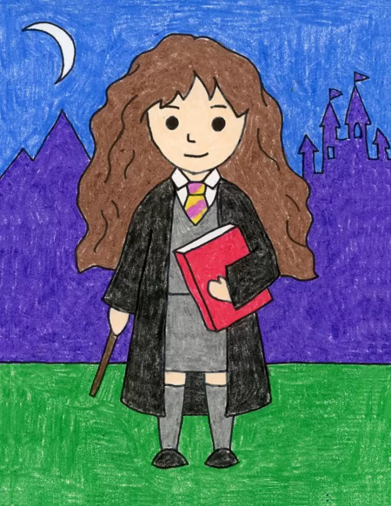 Easy How to Draw Hermione Tutorial and Hermione Coloring Page