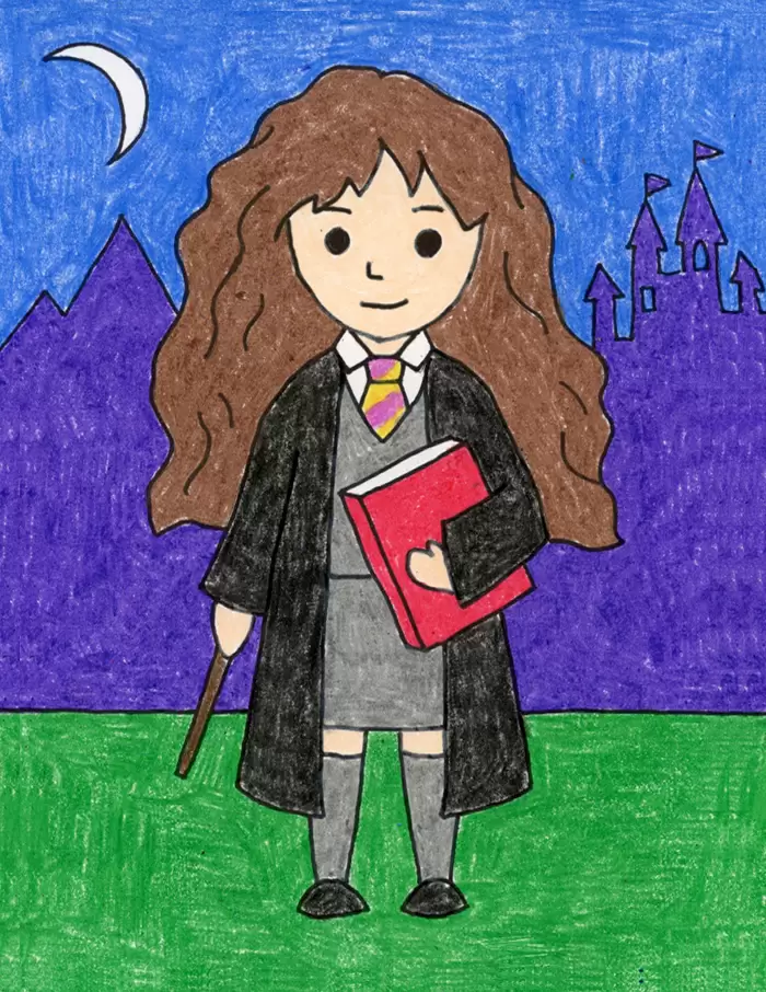 Easy How to Draw Hermione Tutorial and Hermione Coloring Page