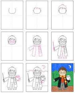 Easy How to Draw Harry Potter Tutorial and Harry Coloring Page