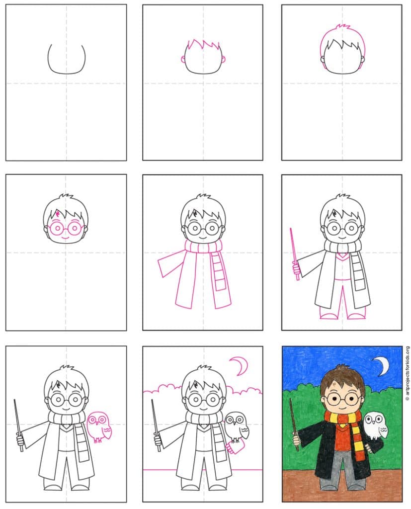 Easy How to Draw Harry Potter Tutorial and Harry Coloring Page