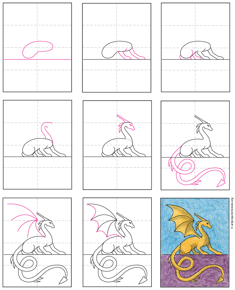 How to Draw a Dragon Sitting · Art Projects for Kids