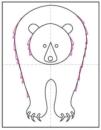Draw a grizzly bear step 7 showing fuzzy fur lines for texture.