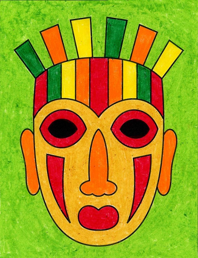 Easy How to Draw a Tribal Mask Tutorial & Mask Coloring Page