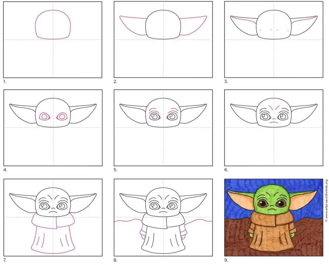 Easy How to Draw Baby Yoda Tutorial Video and Coloring Page