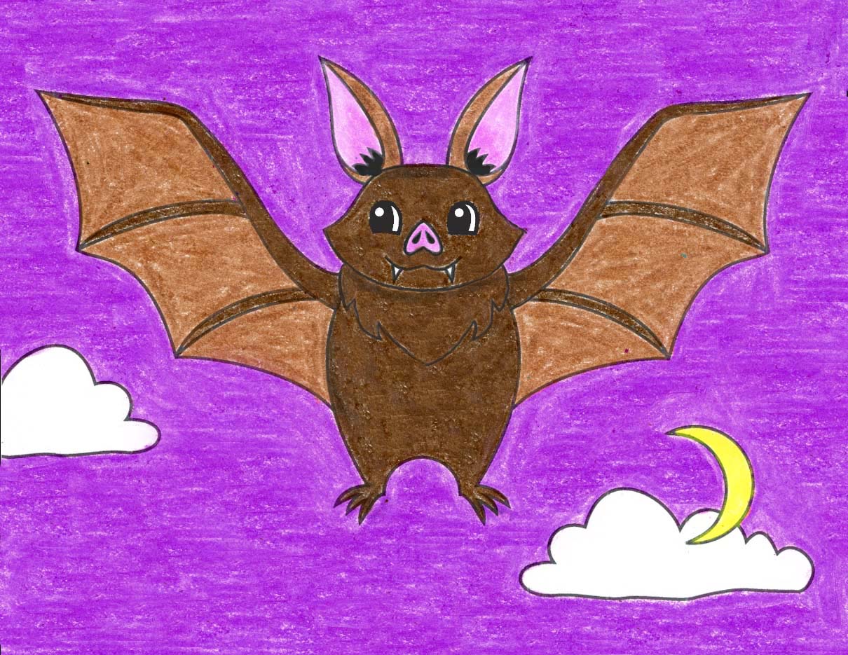 Easy How to Draw Cartoon Vampire Bat Tutorial and Coloring Page — JINZZY
