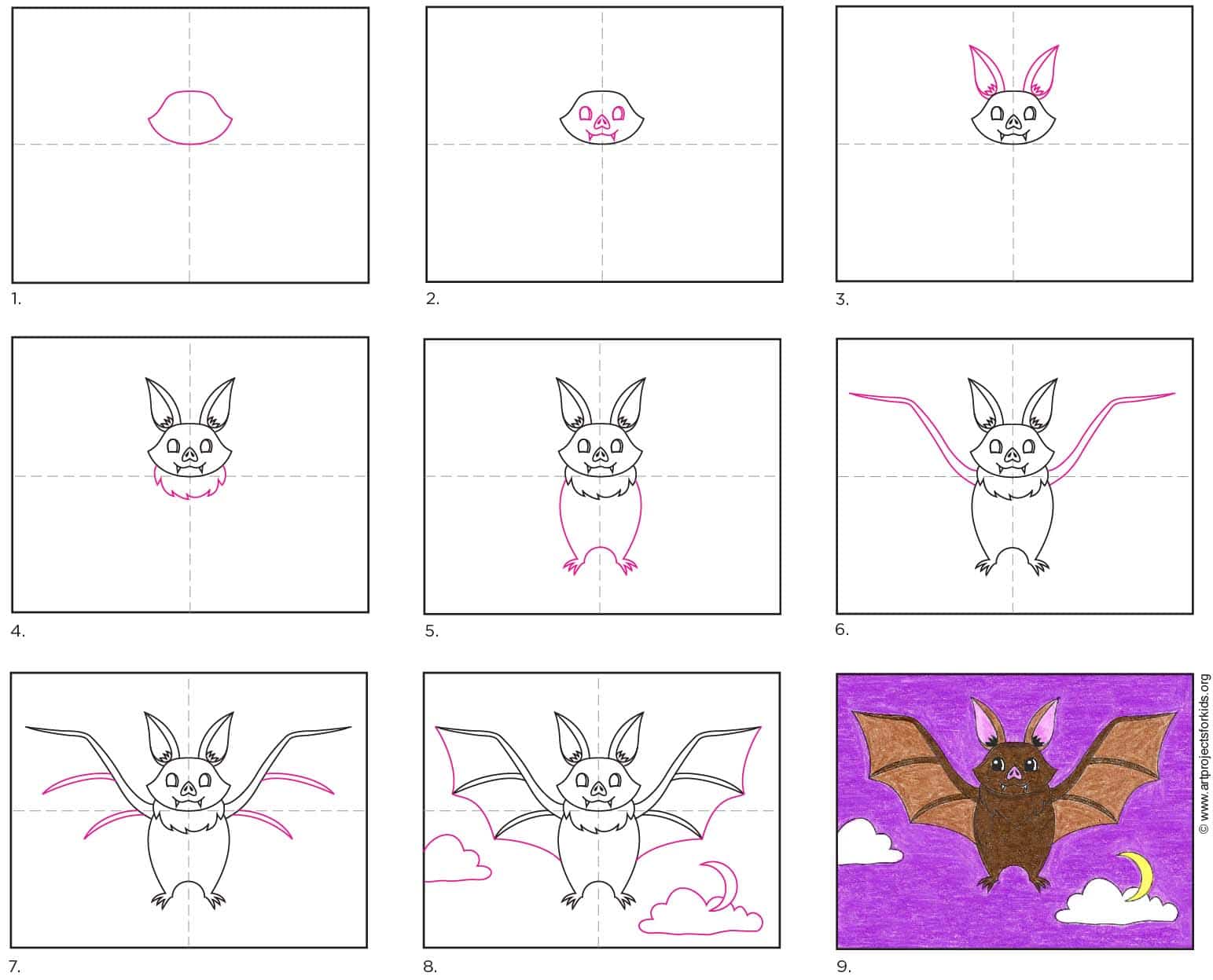 How to Draw a Flying Bat · Art Projects for Kids