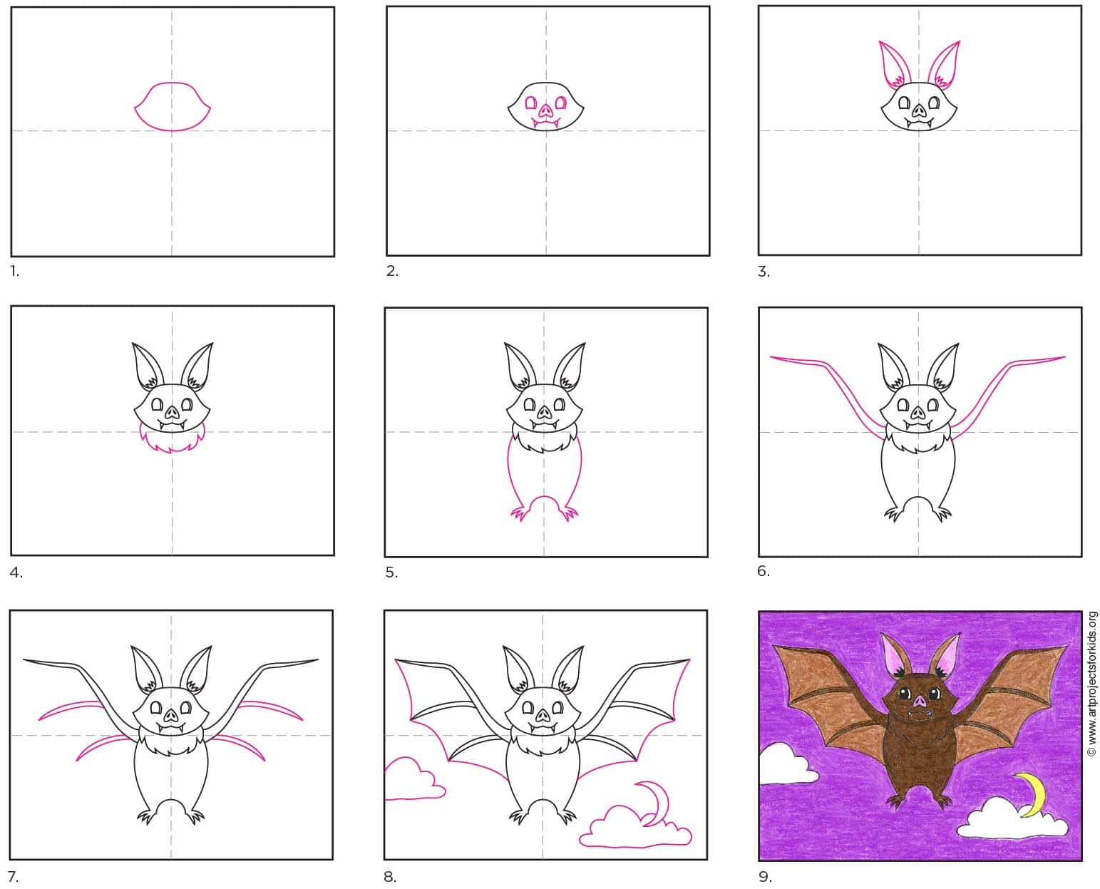 How to Draw a Flying Bat Â· Art Projects for Kids