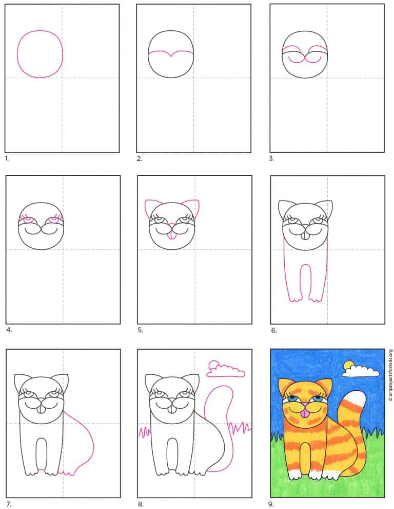 How to Make Cute Drawings with a Cartoon Cat · Art Projects for Kids