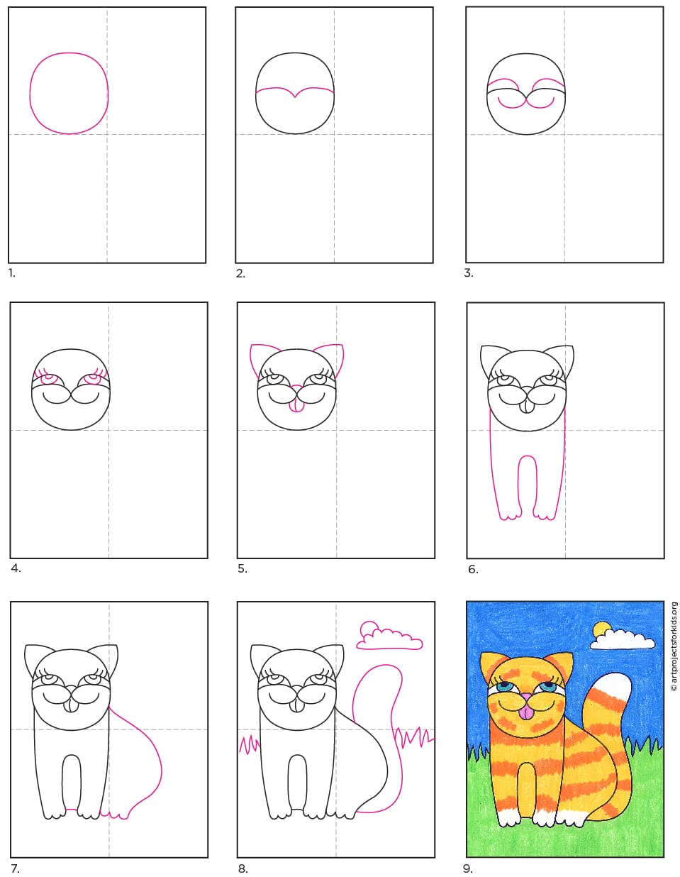 How to Make Cute Drawings with a Cartoon Cat · Art Projects for Kids