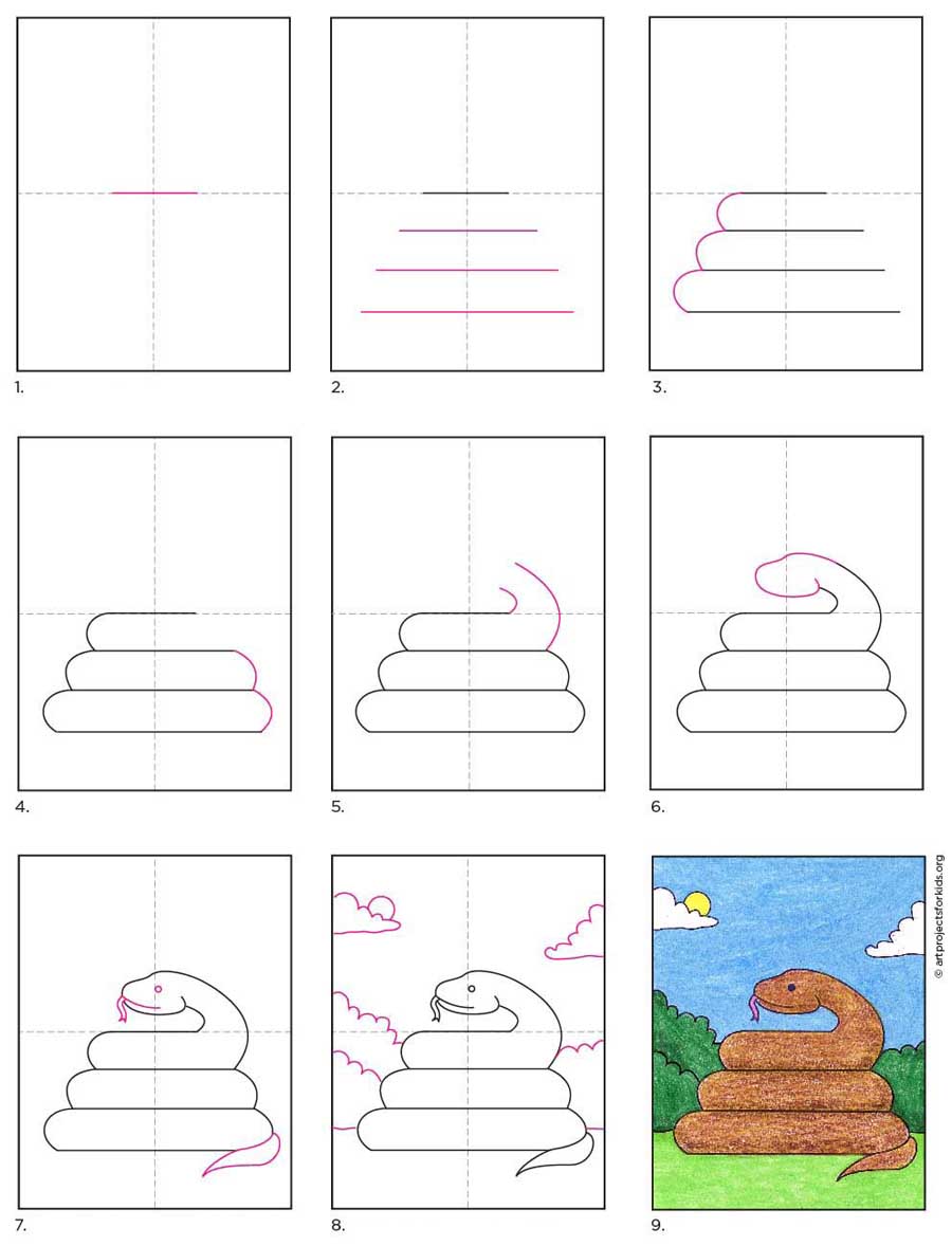 How to Draw a Snake Tutorial and Snake Coloring Page