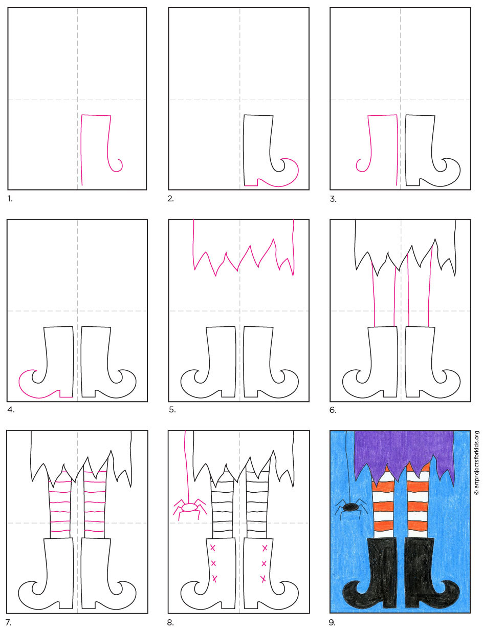 How to Draw Witch Feet · Art Projects for Kids