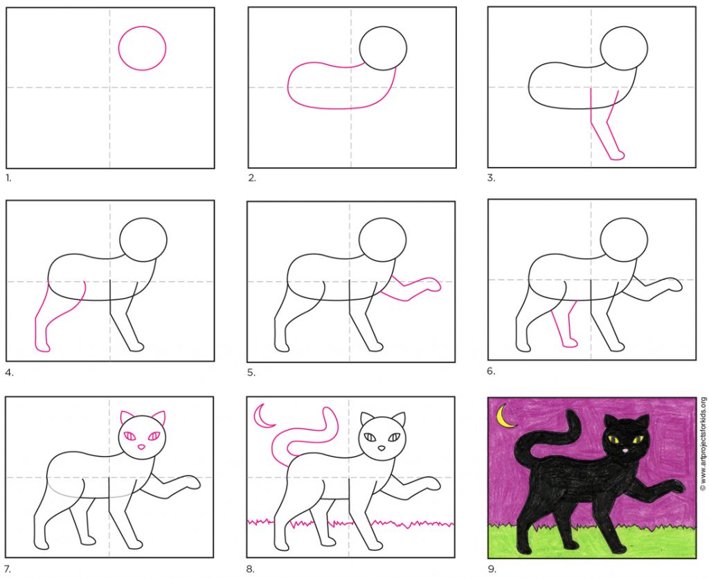 How To Draw A Black Cat Art Projects For Kids