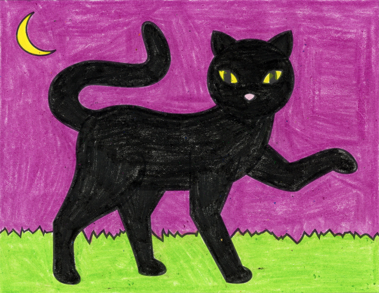 Simple How you can Draw a Black Cat Tutorial and Black Cat Coloring Web