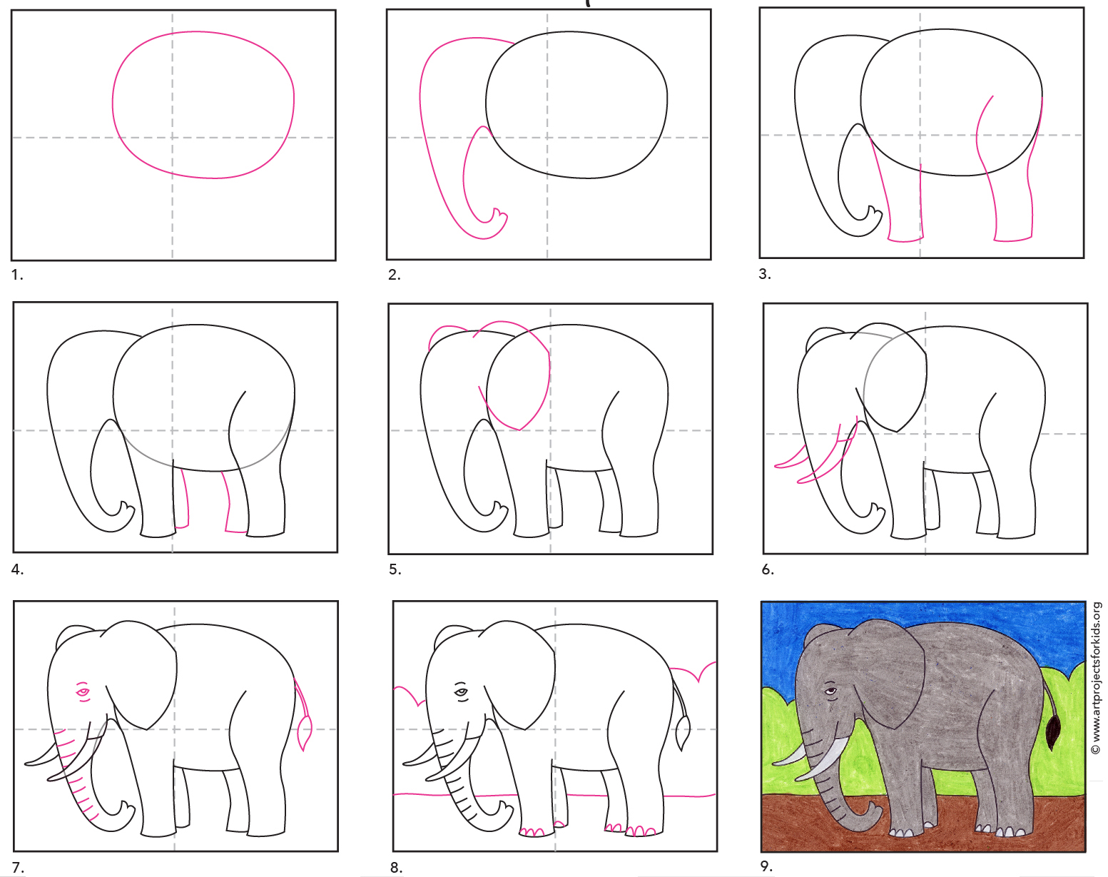 Easy How to Draw an Elephant for Kids Tutorial Video and Coloring Page