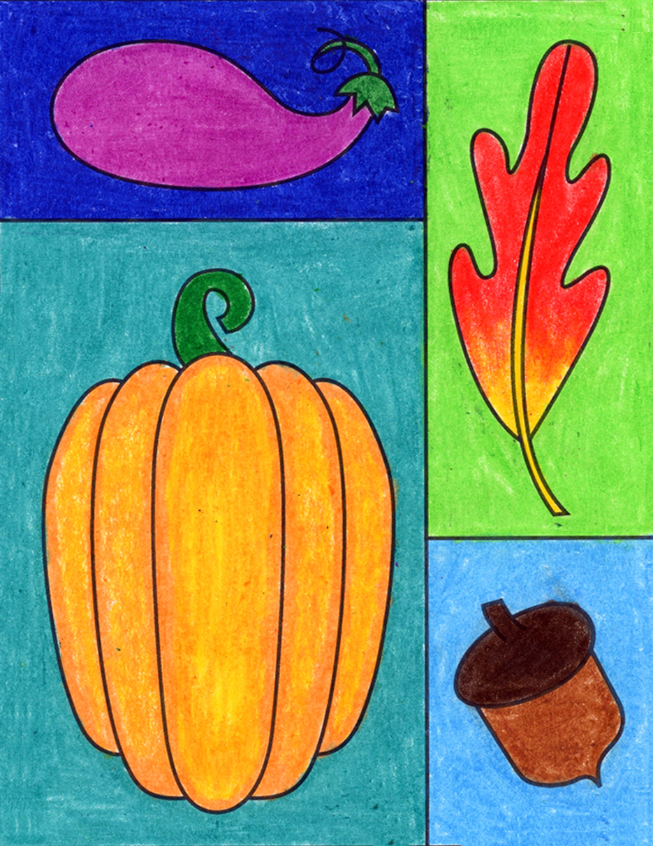 Easy Fall Drawing Ideas Tutorial Video and Fall Drawing Coloring Page