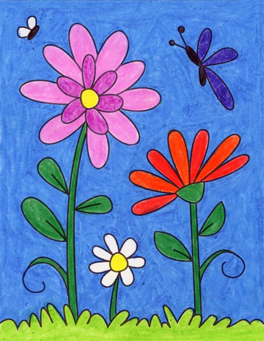 Easy How to Draw Simple Flowers Tutorial and Coloring Page