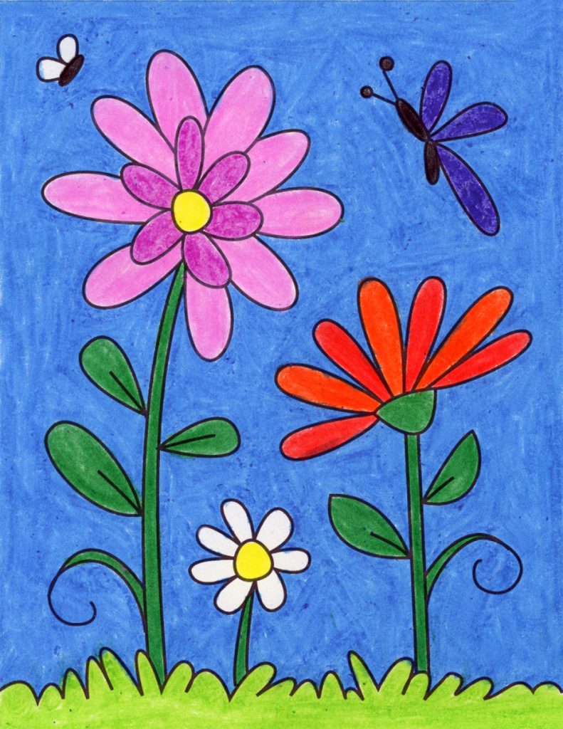 Easy How to Draw Flowers Tutorial and Flowers Coloring Page · Art