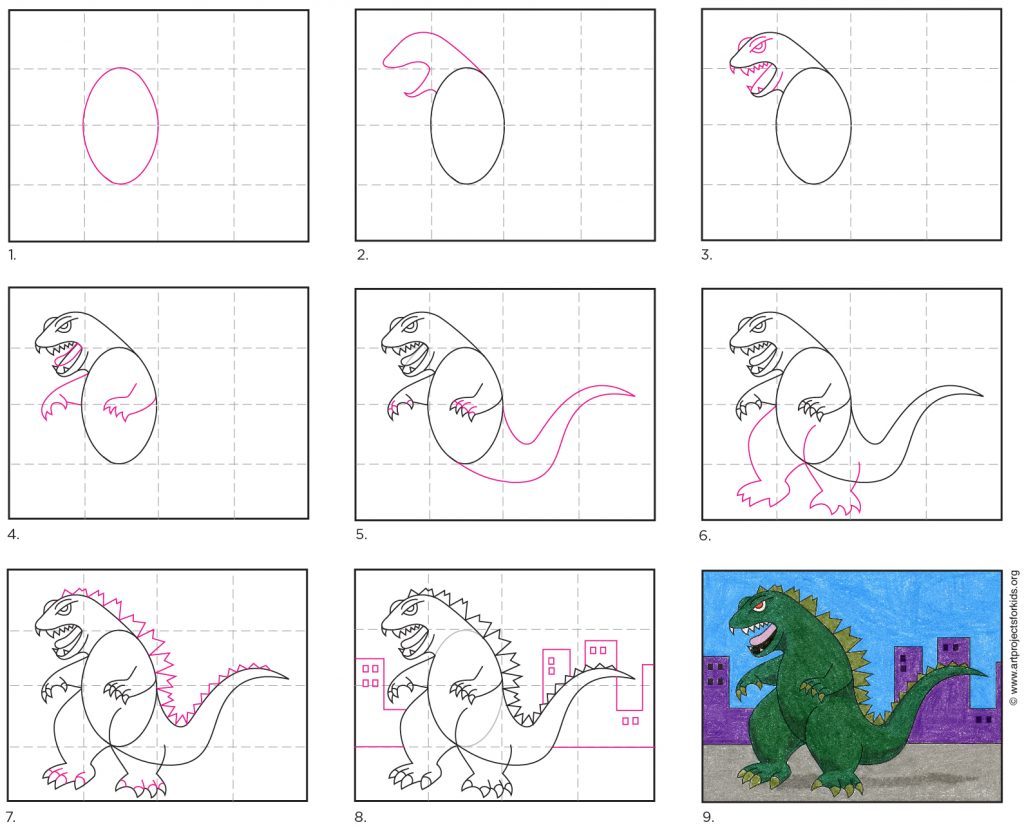 How to Draw Godzilla · Art Projects for Kids