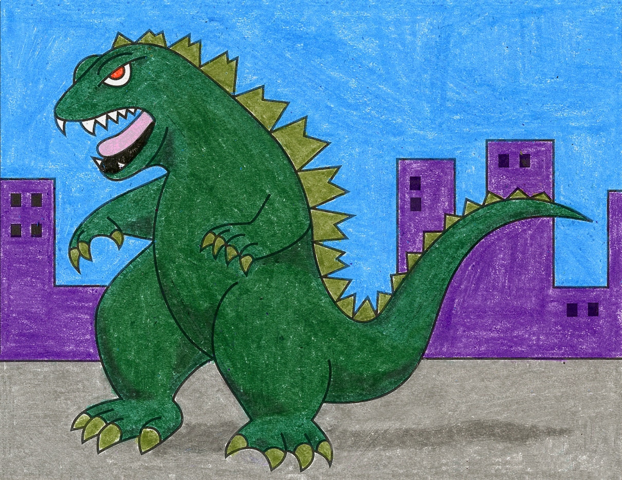 Easy How to Draw Godzilla Tutorial and Godzilla Coloring Page
