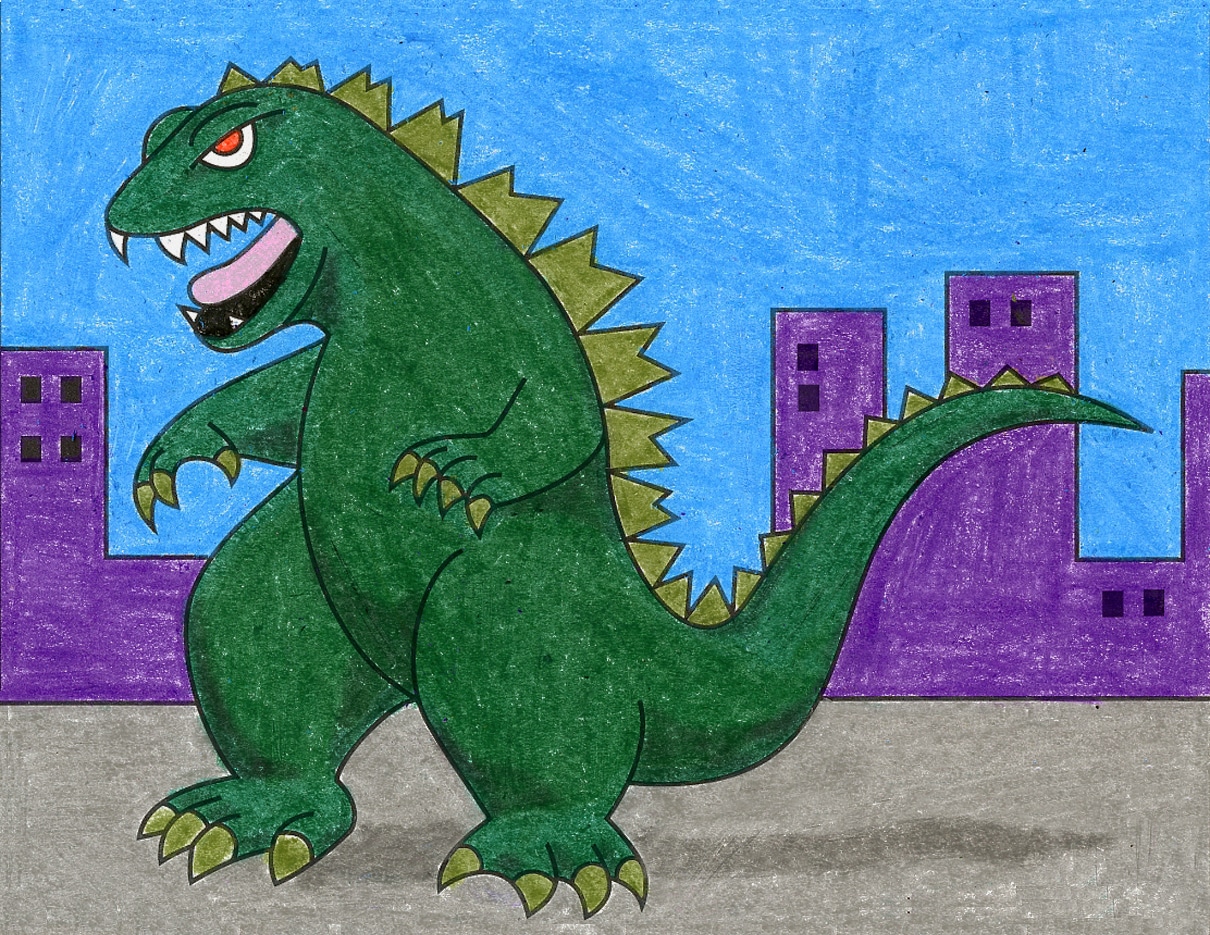 Easy How to Draw Godzilla Tutorial Video and Godzilla Coloring Page