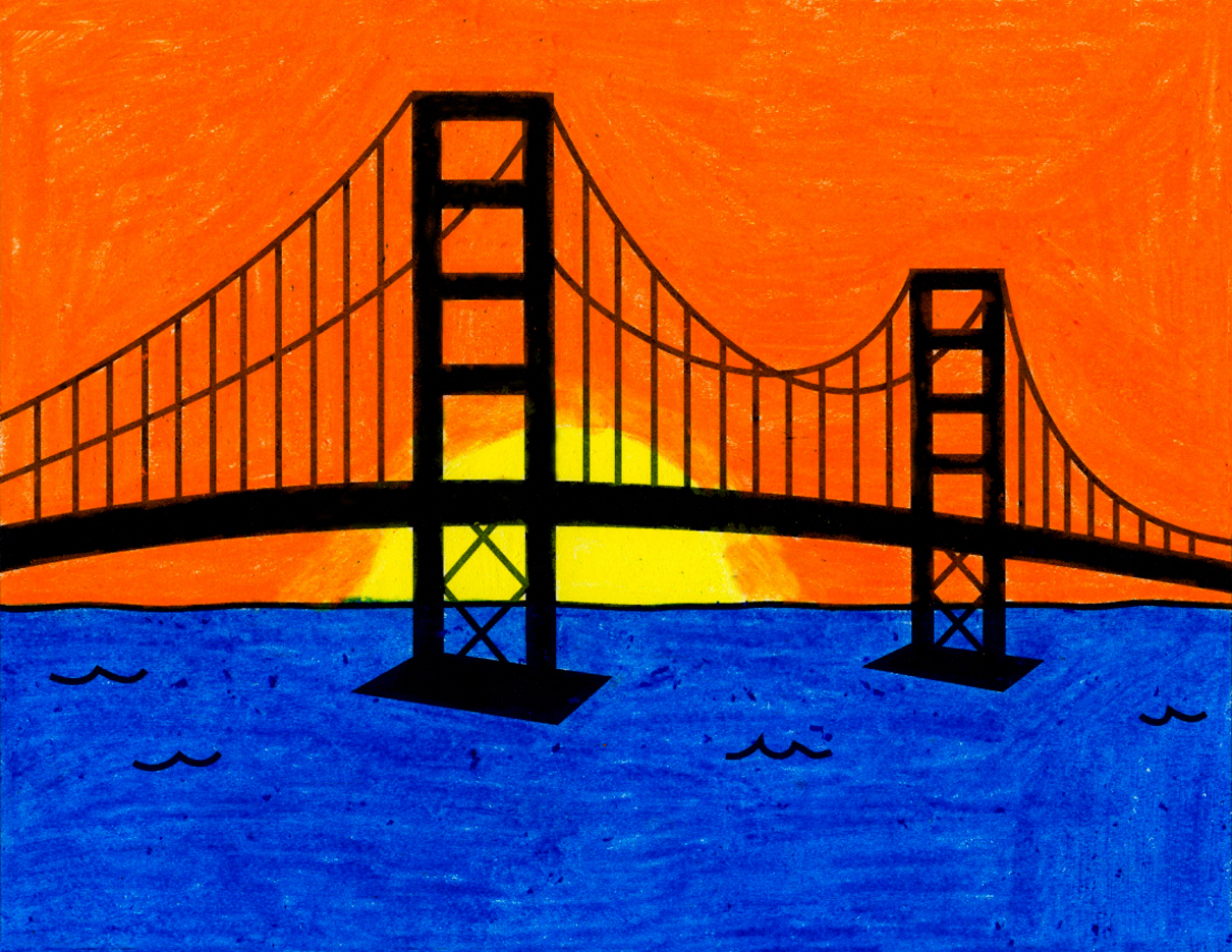 Easy How to Draw the Golden Gate Bridge Tutorial and Golden Gate Bridge Coloring Page