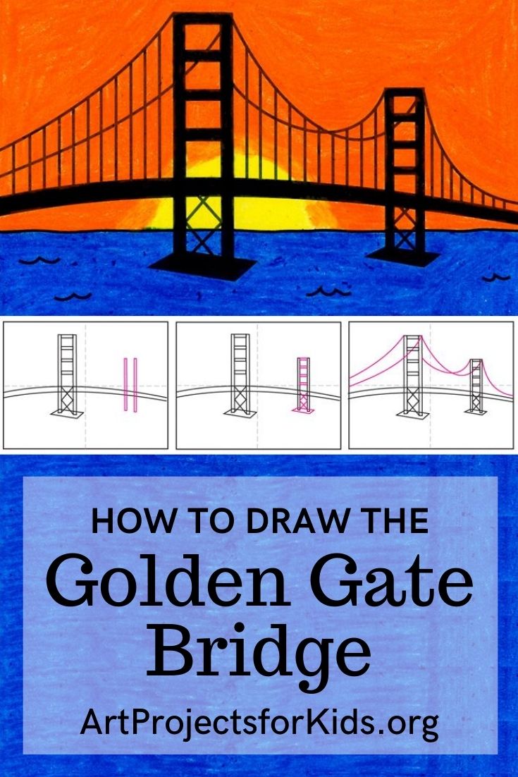 Easy How to Draw the Golden Gate Bridge Tutorial and Coloring Page