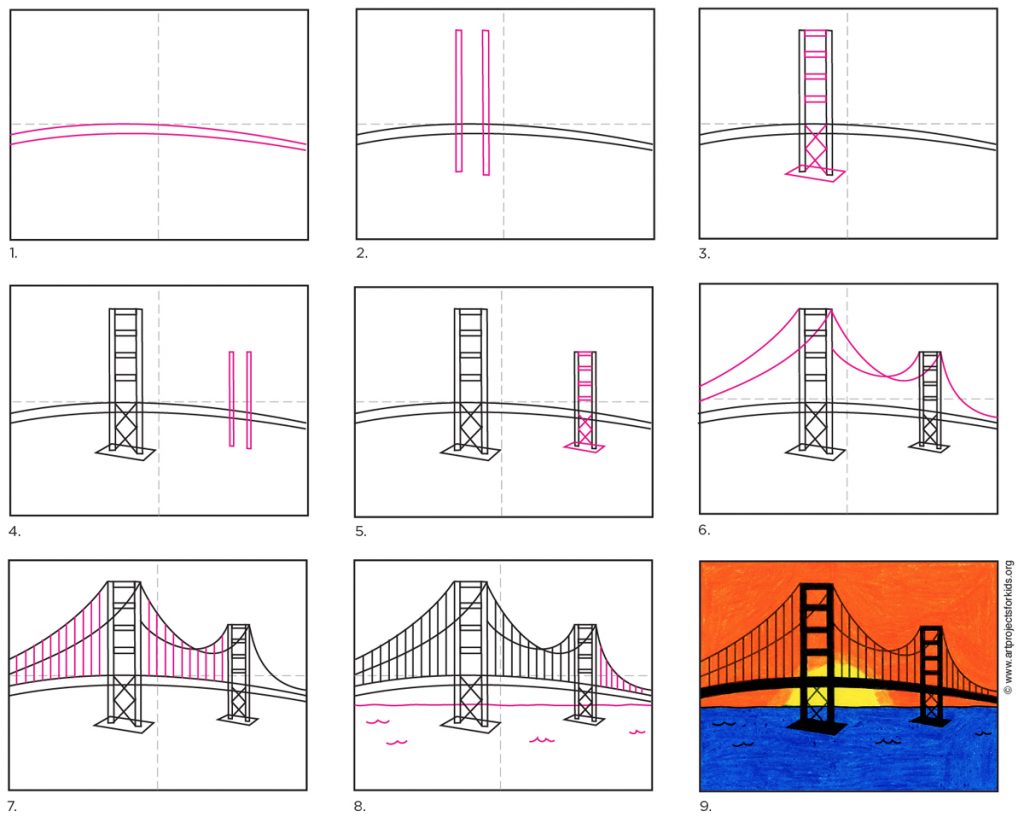 How to Draw the Golden Gate Bridge · Art Projects for Kids