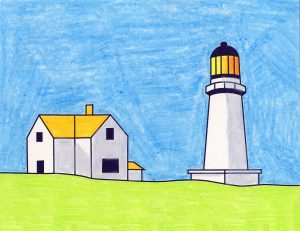 Easy How to Draw a Lighthouse Tutorial and Lighthouse Coloring Page