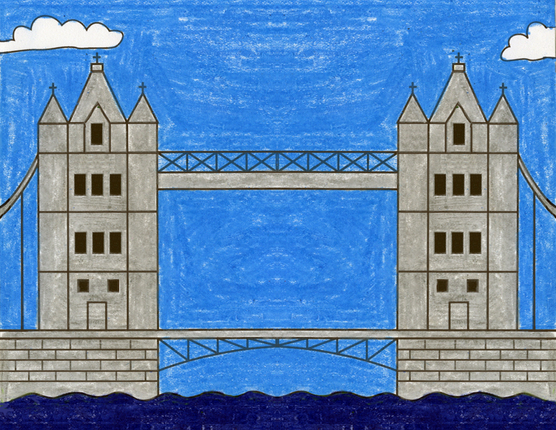Easy How to Draw London Tower Bridge Tutorial, Coloring Page