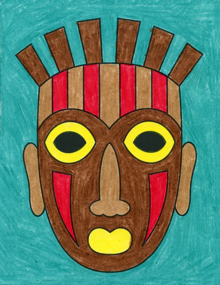 Easy How to Draw a Tribal Mask Tutorial and Tribal Mask Coloring Page