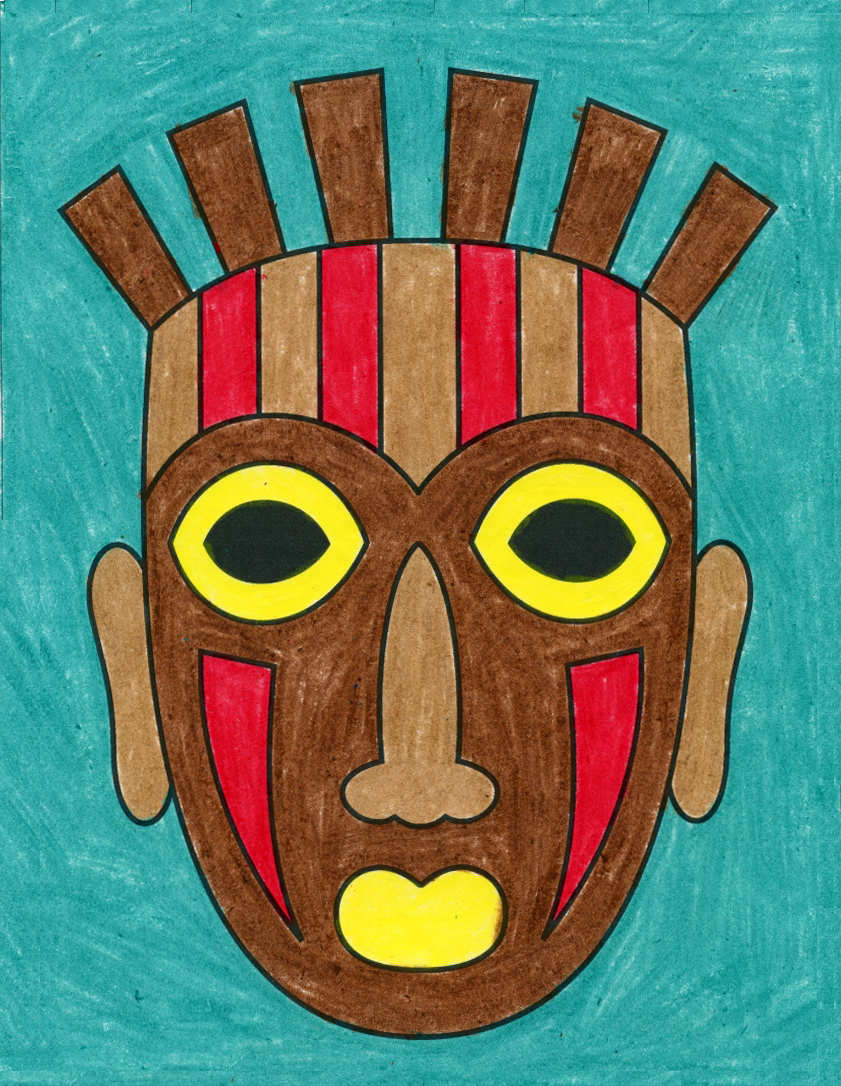 Easy How to Draw a Tribal Mask Tutorial & Mask Coloring Page