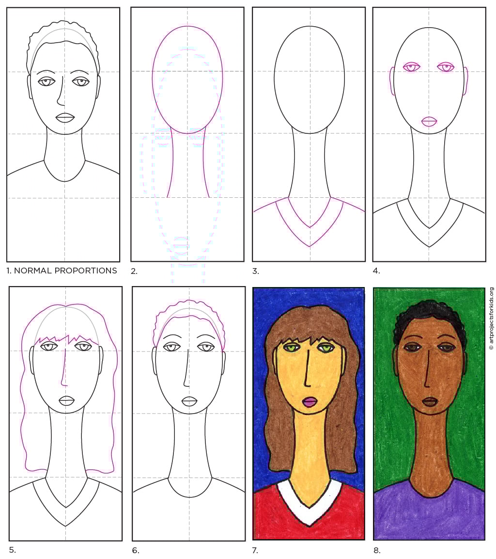 Draw Like Modigliani Self Portrait for Kids: Art Lesson Coloring Page