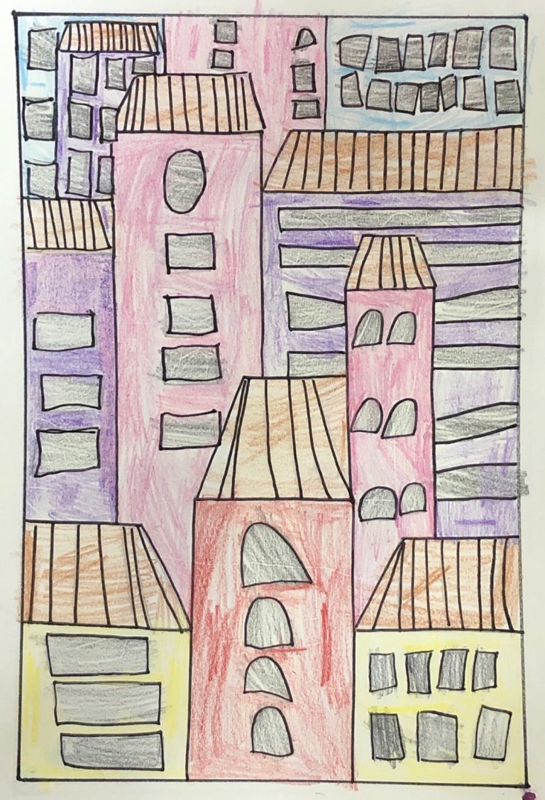 Easy How to Draw Overlapping Buildings Tutorial an Coloring Page