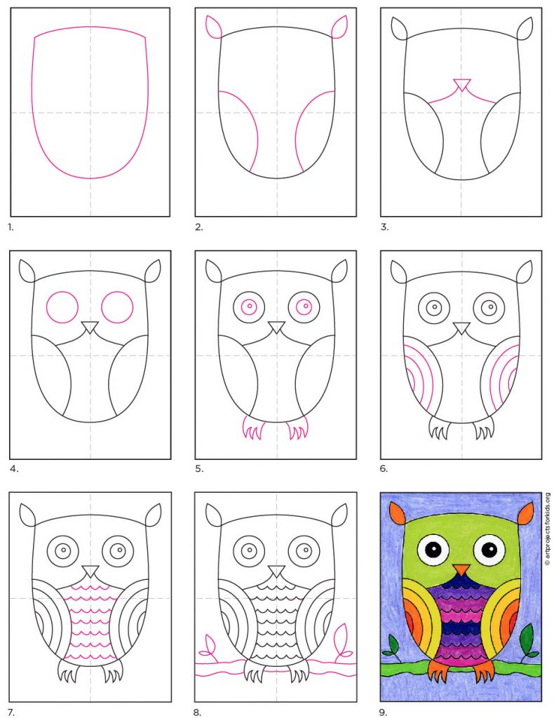 How to Draw an Easy Owl Tutorial and Easy Owl Coloring Page · Art