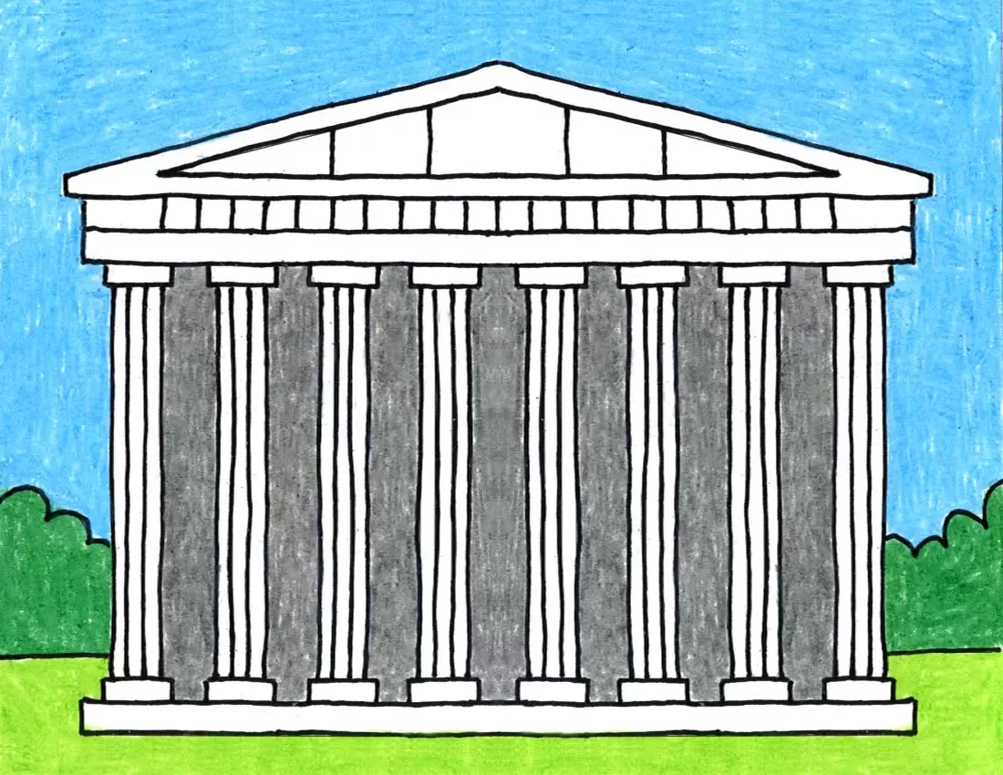 Easy How to Draw the Parthenon Tutorial and Parthenon Coloring Page