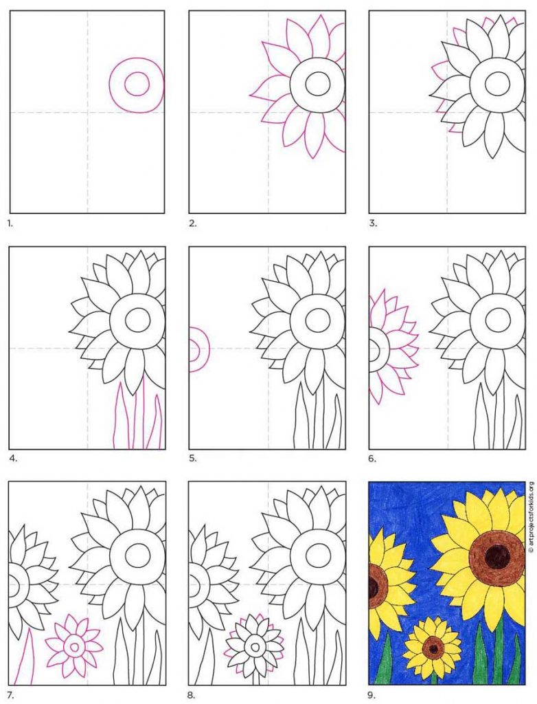How To Draw A Sunflower Art Projects For Kids This sunflower drawing for kids or adults will be sure to make someone smile if you paint it and give it to them. how to draw a sunflower art projects