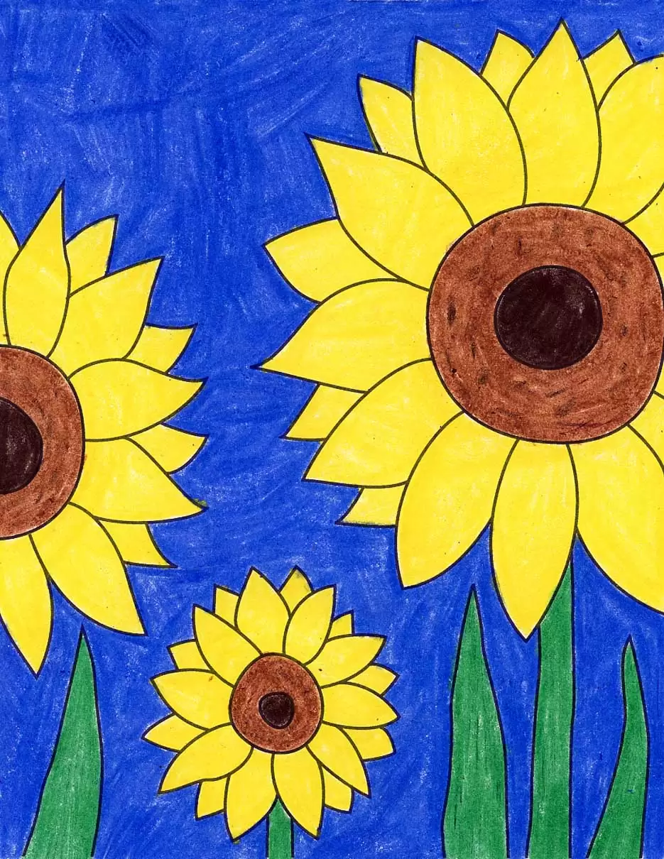 Easy How to Draw a Sunflower Tutorial and Sunflower Drawing Coloring Page
