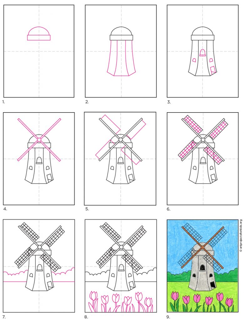 How to Draw a Windmill · Art Projects for Kids