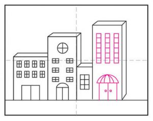 Easy How to Draw Buildings Tutorial Video and Coloring Page