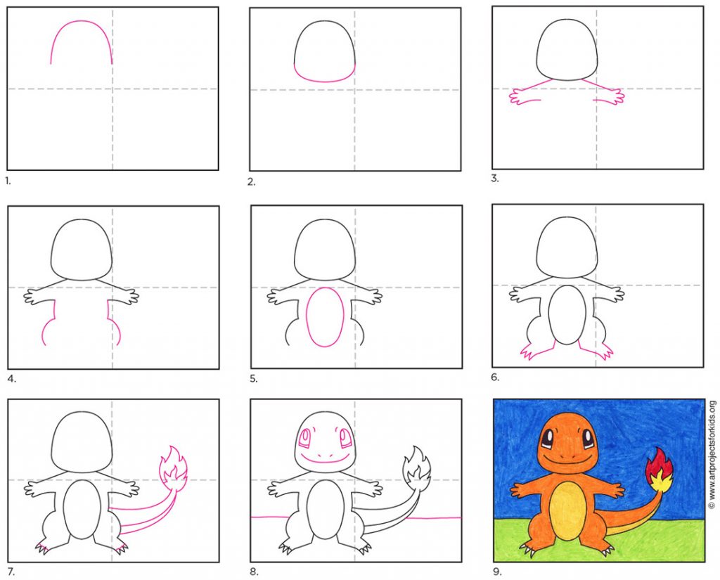 How To Draw Charmander Art Projects For Kids It is a ornage color character in the animated cartoon series pokemon and belongs to the dinosaur family. to draw charmander art projects for kids