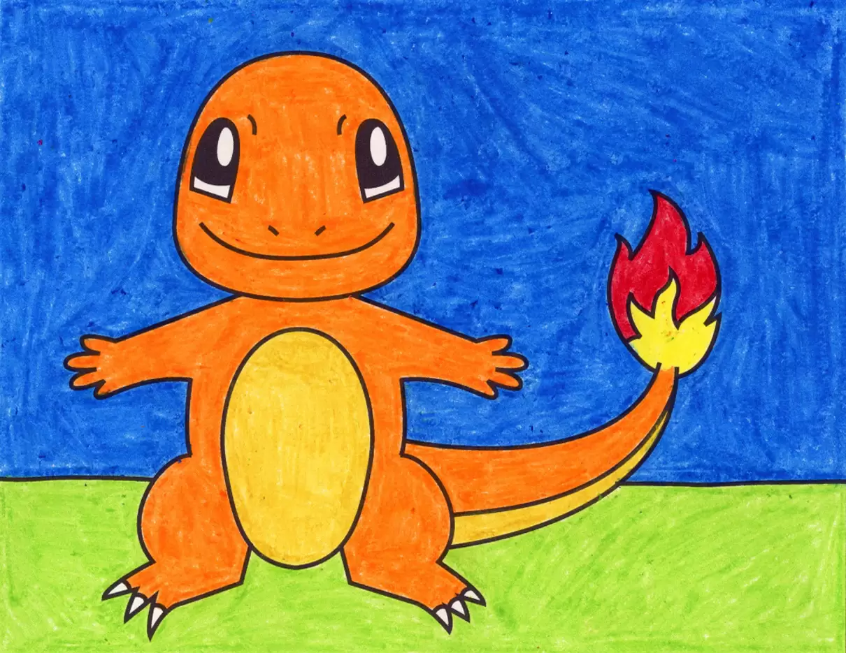 Easy How to Draw a Charmander Tutorial and Charmander Coloring Page