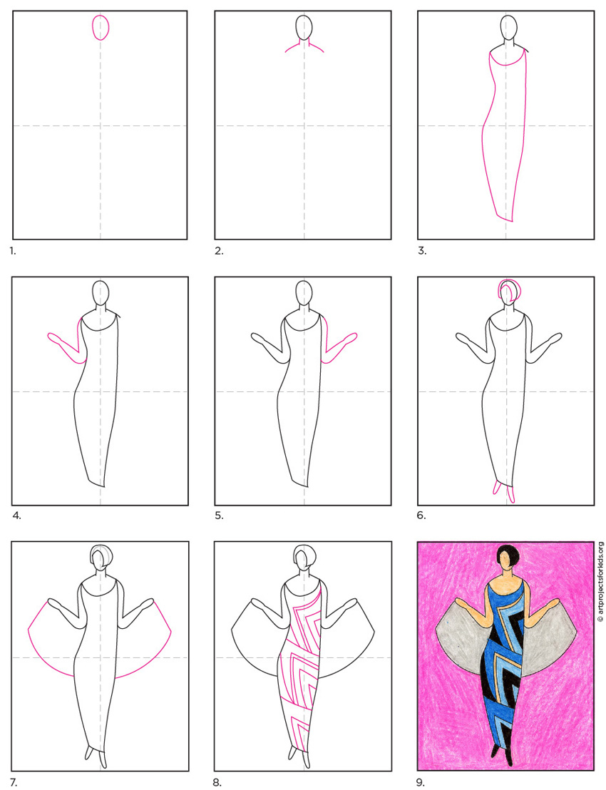 Sonia Delaunay Art Project: Fashion Design Tutorial, Coloring Page