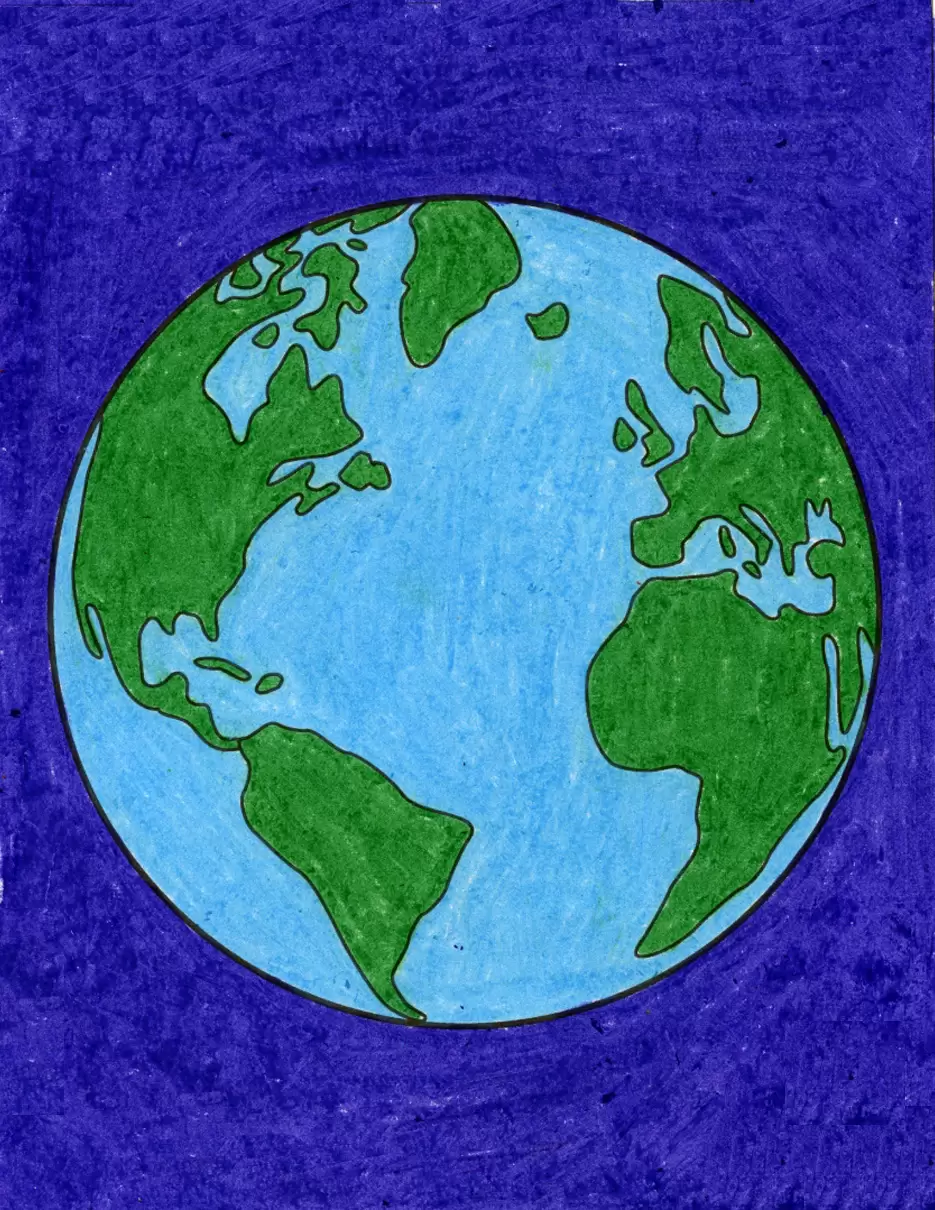 Easy How to Draw the Earth Tutorial Video and Earth Coloring Page