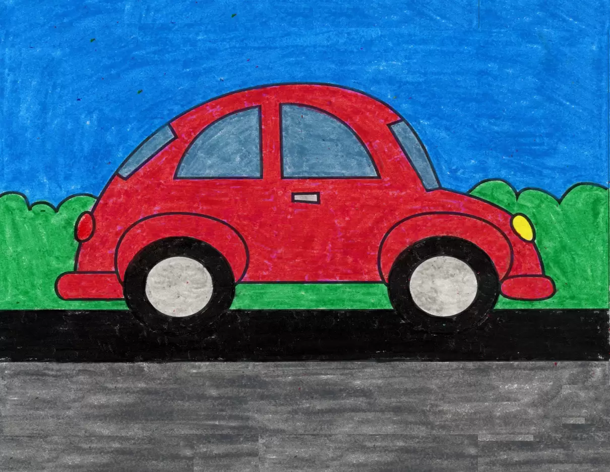 Easy How to Draw a Car Tutorial Video and Car Drawing Coloring Page