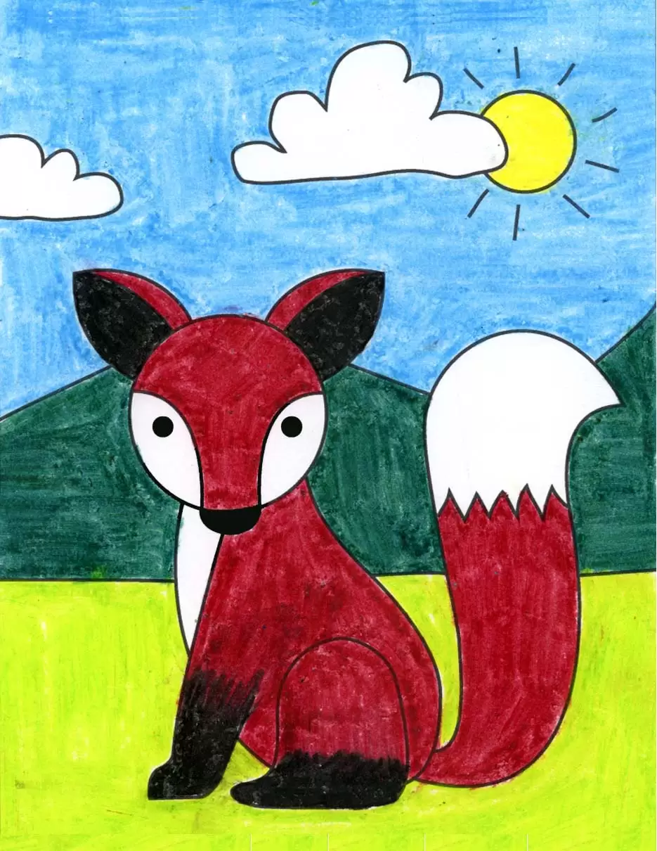 Easy How to Draw a Red Fox Tutorial Video and Red Fox Coloring Page